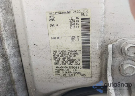 2010 Nissan Maxima 3.5 Sv from USA, damaged, VIN 1N4AA5AP0AC850632